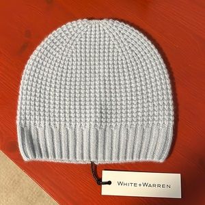 NWT White + Warren Waffle 100% Cashmere Beanie, Ice Blue
